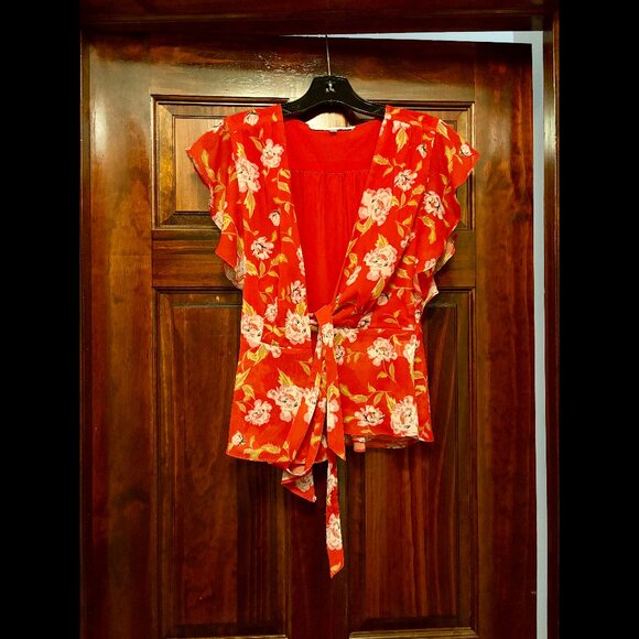 Lovers + Friends Tops - Red, Pink, Green, Yellow Floral Vintage Lovers + Friends Wrap Top (S)